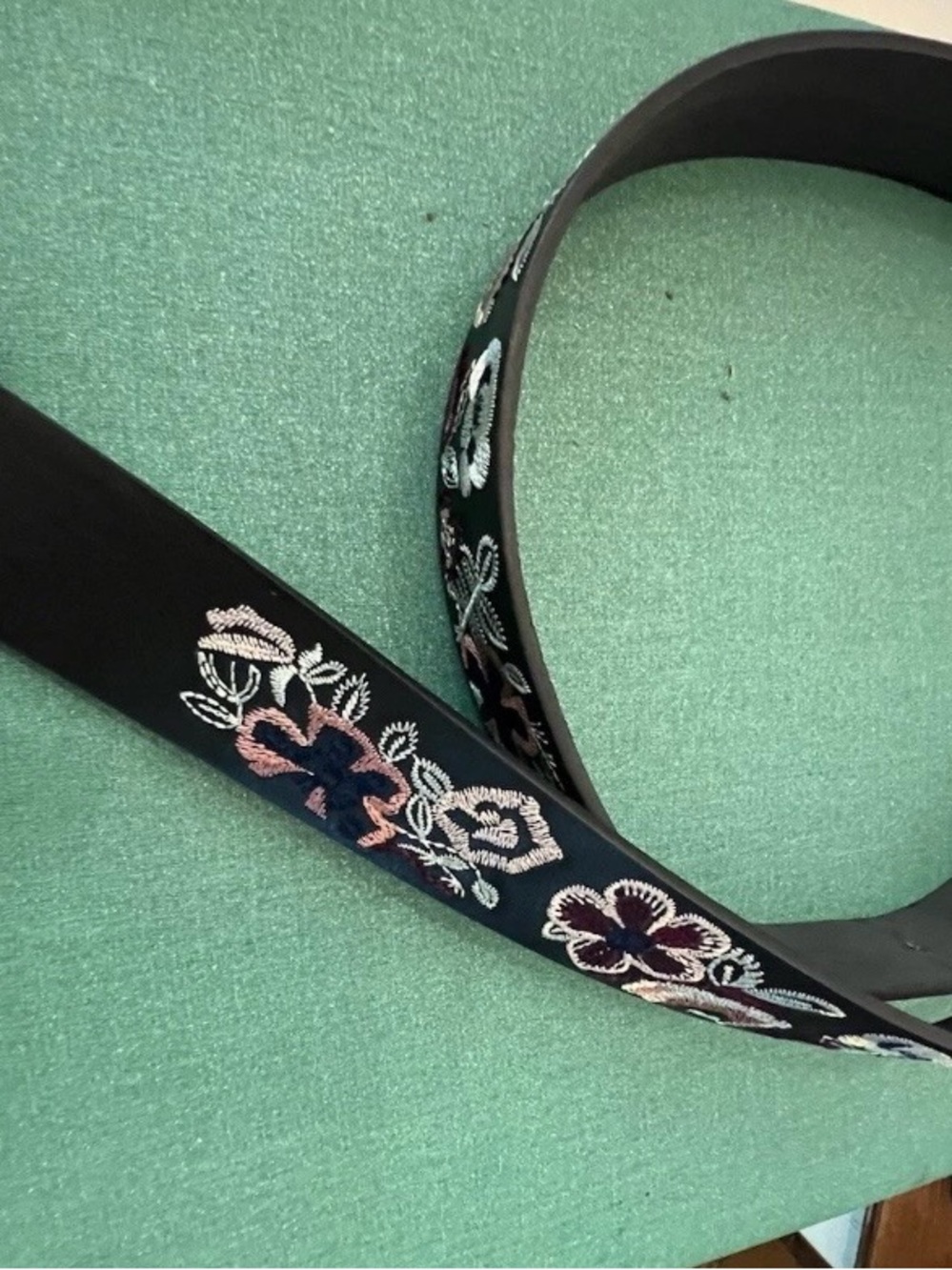 Embroidered Floral Black Leather Belt - Women's Accessory